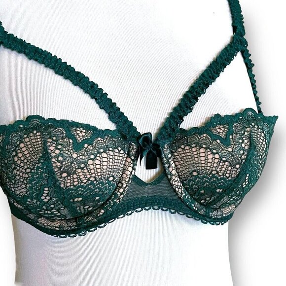Adore Me 32B Bra Green Kimmy Push Up Balconette Underwire Lace Removable Pads - Picture 3 of 8